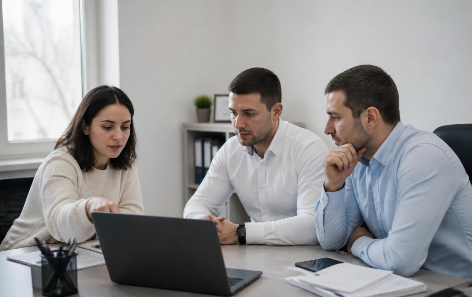 Team discussing a compliance project around a work table